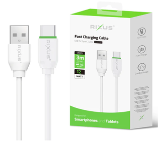 USB to Type-C Cable Fast Charging 12W 3M White Rixus